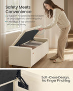 SONGMICS Storage Ottoman, Storage Chest Bench with Legs, End of Bed Bench with Safety Hinges, Pull Tab, for Living Room, Bedroom, 19.7 x 47.6 x 16.5 Inches, Linen-Look Fabric, Summer Sand ULOM511LF01