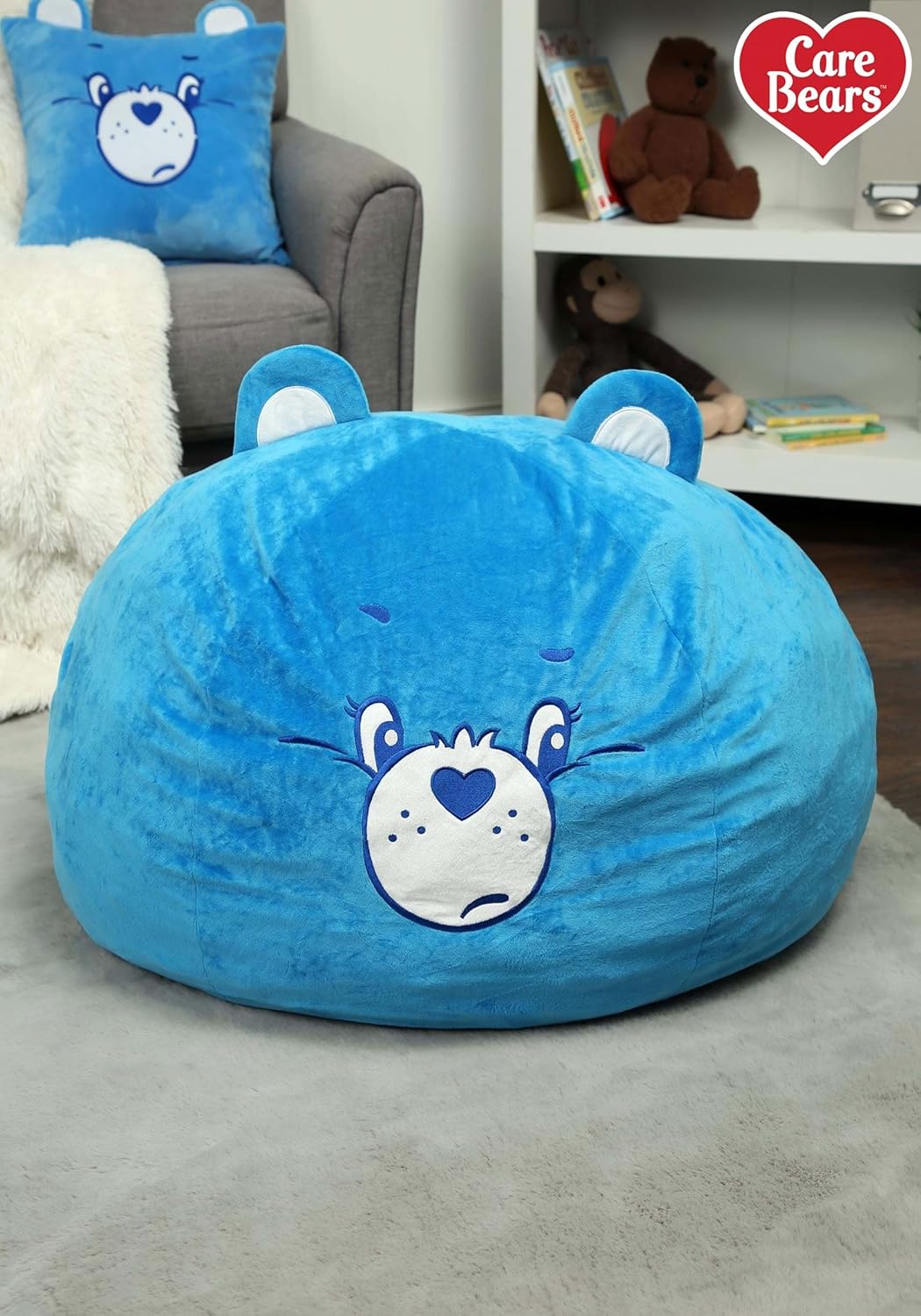 Fun Costumes Care Bears Grumpy Bear Plush Pouf Decoration, Super Soft Cushioned Blue Bean Bag Chair, Home & Bedroom Ottoman Decor Standard
