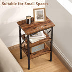 VECELO End Table, 24" Tall Wood Living Room X-Design Reinforced Side Tables, Nightstands with 3-Tier Wood Storage Shelves for Small Spaces, Office, Bathroom, Bedroom, Retro Brown, 2 Pack