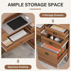 4 EVER WINNER Desk with Drawers, 47'' Small Desk with Monitor Stand and File Drawer, Computer Desk with Storage for Bedroom, Living Room, Small Spaces, Walnut