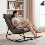 Outdoor Rocking Chair with Footrest, Adjustable Papasan Rocker Indoor Outdoor Lounge Chair, Waterproof Comfy Cushion, 300lbs Capacity, for Patio, Porch, Garden, Living Room, Gray