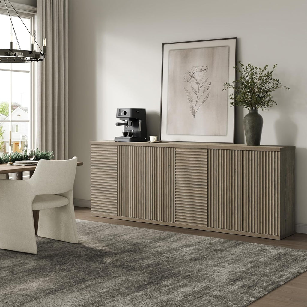 SICOTAS Buffet Cabinet with Storage Accent Sideboard Modern Credenza with Doors & Shelves Fluted Media Console Mid Century Coffee Bar Table for Living Room Kitchen Dining Room Hallway (3PCS)