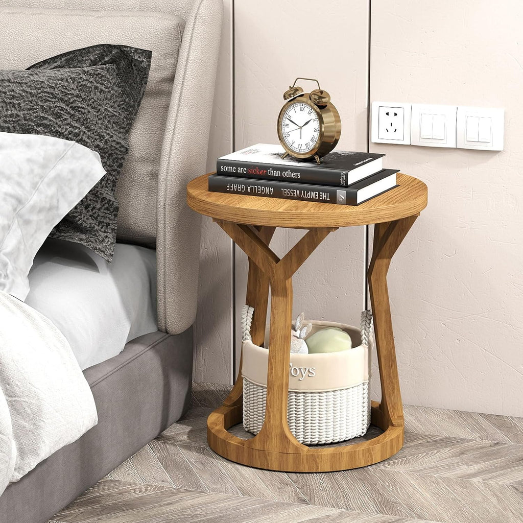 Round End Table Living Room, Rustic Side Table, 22" H Nightstand with Thick Top, Accent Tables for Bedroom Living Room Entryway, Natural
