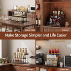 Nuovoware Coffee Syrup Organizer, 3-Tier 12 Bottles Bar Organizer, Separable Metal Rack with Wooden Base Whiskey Wine Dressing for Countertop Kitchen Coffee Bar, Black