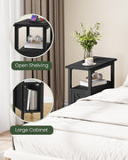 CHOEZON Farmhouse End Table, Narrow Side Table for Small Spaces, Slim Nightstand with Charging Station, with 2 AC Outlets, 1 USB and 1 Type-C Port, for Living Room, Bedroom, Black TBZ08UBB