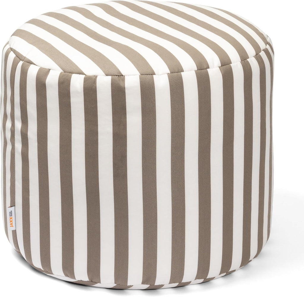 Jaxx Spring Indoor/Outdoor Bean Bag Pouf Ottoman, Taupe Stripes