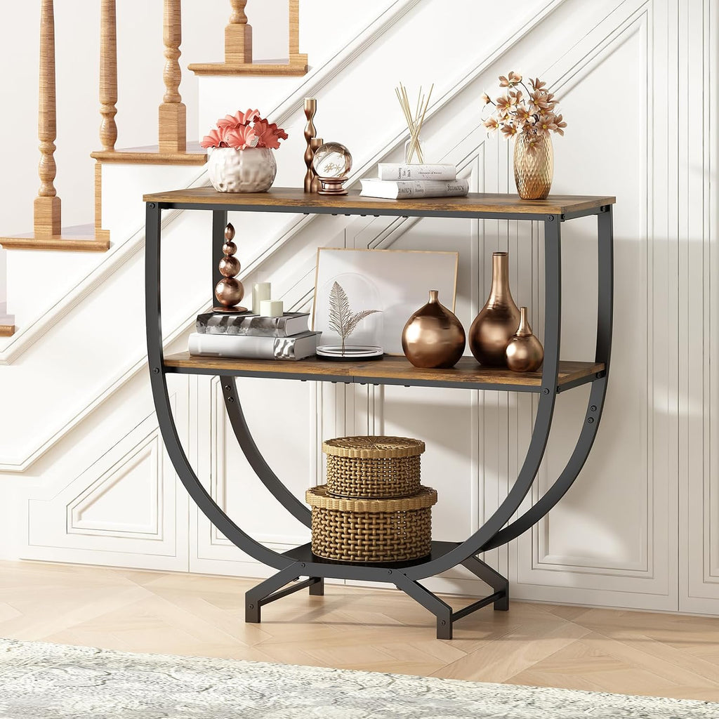 GILLAS 3 Tier Console Tables, 30" Height Entryway Table, Sofa Table Behind Couch, Industrial Entryway Furniture TV Stand with Storage for Living Room, Easy No-Extra-Tools Assembly, Rustic Brown