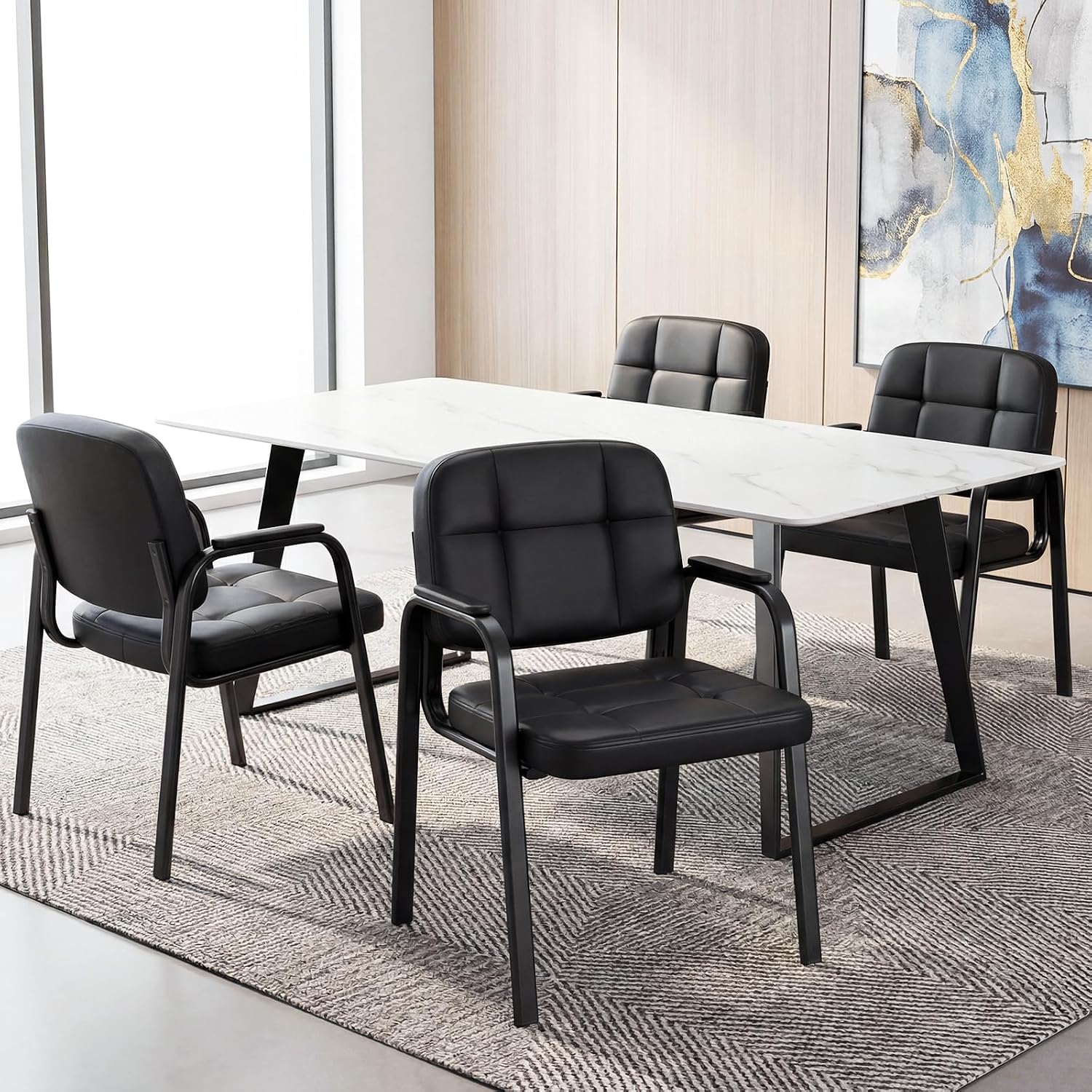 Giantex Waiting Room Guest Chairs Set of 2, Leather Office Reception Chairs with Padded Armrests, Metal Frame, Stationary Side Chairs No Wheels for Conference Meeting Lobby Home, Black