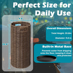 Rattan Umbrella Holder 21"H X 10"D, Handmade Wicker Umbrella Stand Indoor with Dip Tray, Sturdy Umbrella Holders for Entryway, Umbrella Bucket Fits Mudroom,Walking Canes,Home,Office (Brown)
