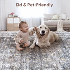 Runner Rug Hallway Runner Rug Washable Kitchen Runner Rugs with Rubber Backing 2'6''x8' 100% Polyester Vintage Rug for Entryway Indoor, Kitchen, Laundry, Bedroom (Grey and Brown)