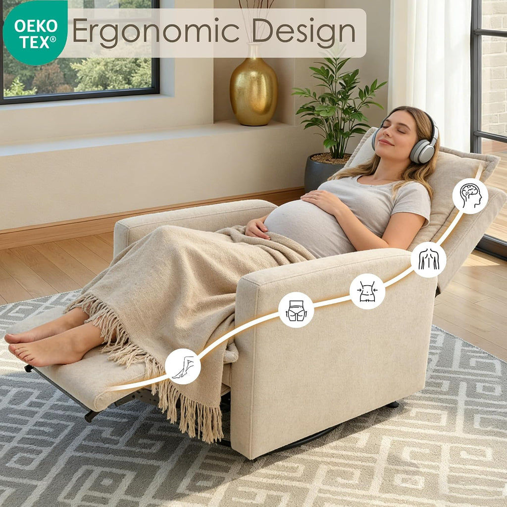 Nursery Glider Recliner Rocking Chair Modern Adult Nursery Recliner High Back Nursery Swivel Rocker Recliner for Living Room Bedroom Nursery and RV Beige