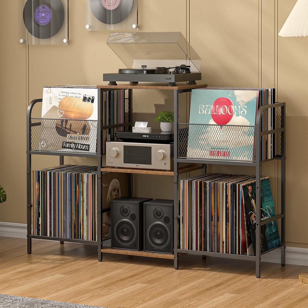 3IngSeagulls Record Player Stand with Vinyl Storage, Record Storage for 350+ Albums, Tuntable Stand with Record Holder for Living Room, Record Holder Vinyl Display Shelf
