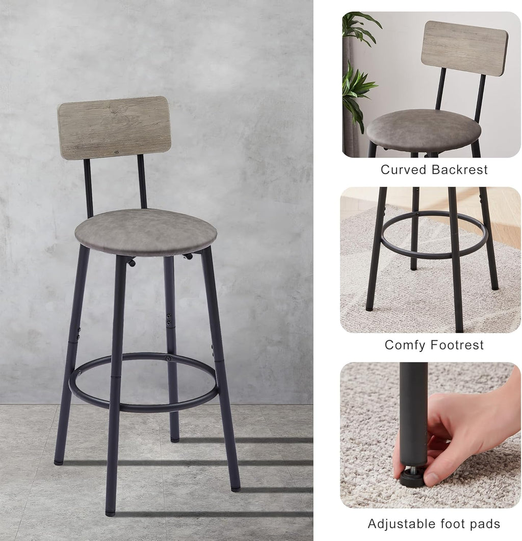 Bar Table for 2,3 Piece Industrial Bar Table and 2 Bar Stools with PU Leather Backrest,Counter Height Kitchen Dining Table with Chairs for Dining Room,Space Saving Breakfast Bar,Rustic Gray