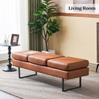Waiting Room Bench Seating, Salon Reception Chairs 3 Seats Upholstered, 59.5''Heavy Duty Guest Lobby Chairs, Faux Leather Settee, Office Beauty Barbershop Furniture, Cognac