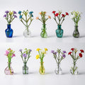 10-Pack Magnetic Mini Glass Bud Vases for Fridge - Strong Magnets, Leak-Proof Propagation Vases with 10 Faux Flowers (Sea Glass Green)