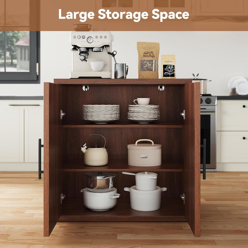 MapleGrace 31.5" Fluted Buffet Cabinet with Storage, Mid-Century Symmetrical Arched Sideboard Credenza with Adjustable Shelf, Large Wood Console Table for Dining Room, Kitchen, and Living Room(Walnut)