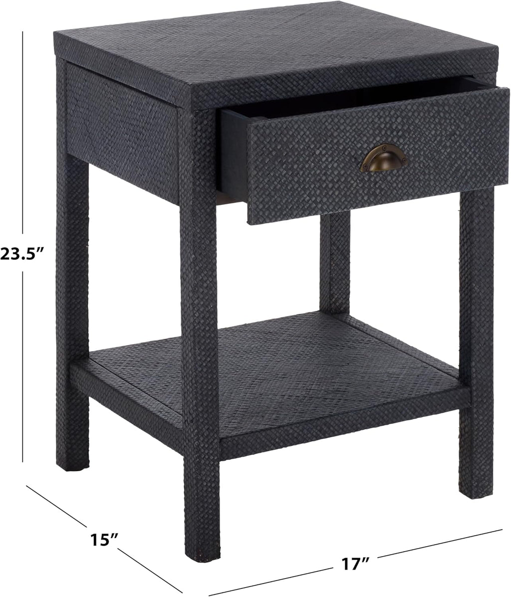 SAFAVIEH Home Collection – Epke Navy 1-Drawer 1-Shelf Accent Table, Woven Raffia Design, Fully Assembled (ACC6616C)