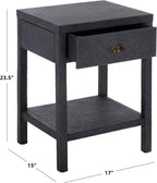 SAFAVIEH Home Collection – Epke Navy 1-Drawer 1-Shelf Accent Table, Woven Raffia Design, Fully Assembled (ACC6616C)