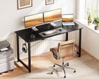 Casaottima 48 Inch Small Computer Desk for Home Office, Study Writing Table for Small Spaces, Simple Modern Desk with Headphone Hooks, Pure Black