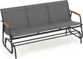 Tangkula 3-Person Outdoor Glider Bench, Patio Gliding Loveseat with Breathable Fabric Seat, Curved Teak Wood Armrests and Metal Frame, Swing Rocking Chair for Backyard (Grey, 3 Seat)