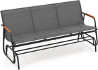Tangkula 3-Person Outdoor Glider Bench, Patio Gliding Loveseat with Breathable Fabric Seat, Curved Teak Wood Armrests and Metal Frame, Swing Rocking Chair for Backyard (Grey, 3 Seat)