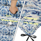 Porch Swing Cushion Three Seat, Waterproof Swing Cushions Replacement with Backrest, Outdoor Garden Furniture Patio 4" Thickened Cushions with Ties (Blue Print, 40 x 63in)
