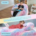 COMAX Bean Bag Chair for Kids, Unicorn Convertible Toddler Beanbag Bed, Children Bean Chair Stuffed to Floor Mattress with Filler, Colorful Rainbow