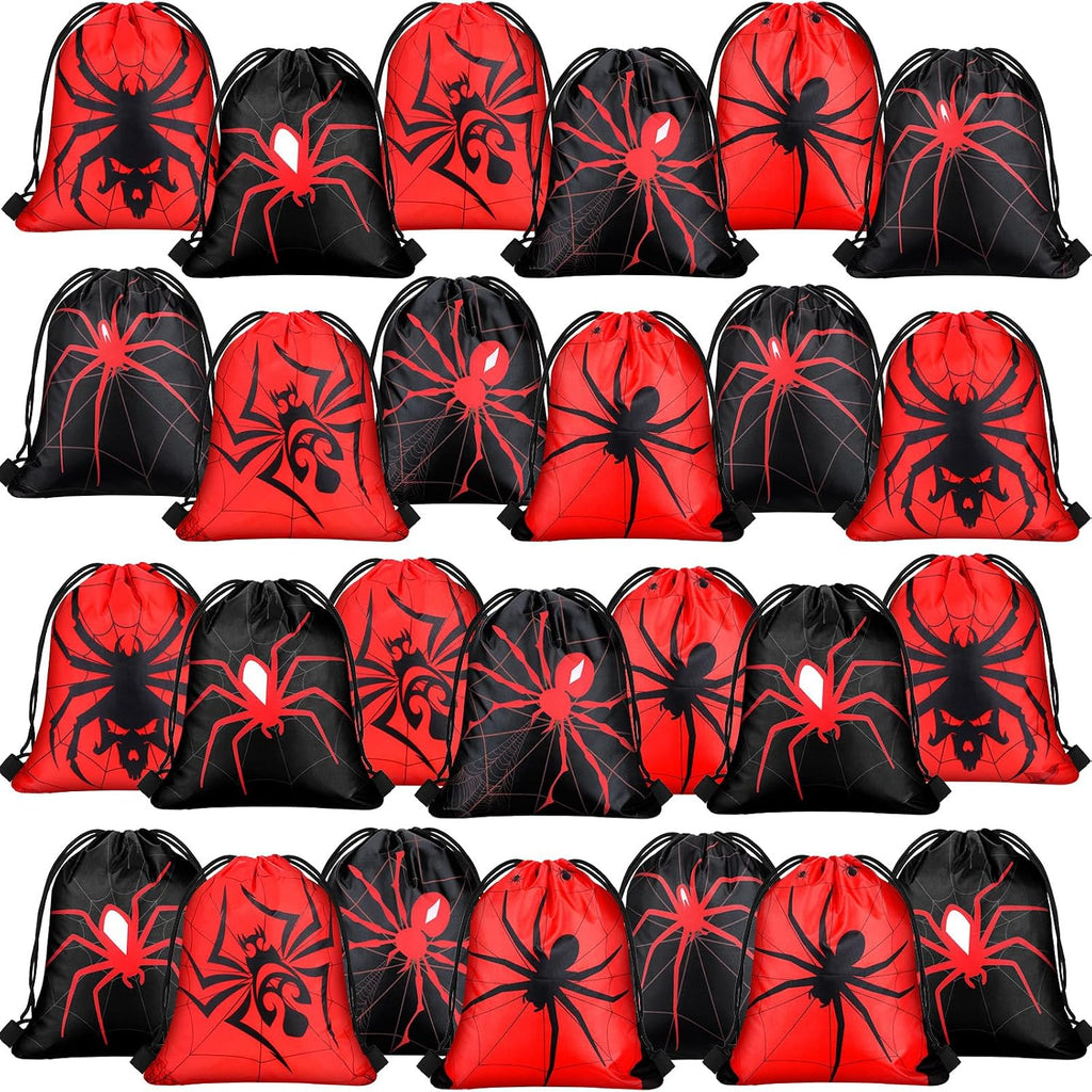 Lothee 24 Pcs Spider Drawstring Bags Birthday Party Favors Goodie Bag Backpack Spiderweb Candy Treat Bags for Birthday Party Supplies (Novel Style)