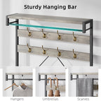 39.9" Industrial Hall Tree Coat Rack, with Bench & Shoe Storage, Entryway Organizer with 8 Sturdy Hooks & Hanging Bar, Large Shoe Rack with Storage Shelf, Steel Frame, Farmhouse Wood Look Accent, Grey