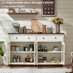 Joaxswe Large Sideboard Buffet Cabinet with Storage,59" Credenza with 4 Glass Doors & 2 Drawers,Adjustable Shelves Coffee Bar,Wood Kitchen Console Table for Dining Room,Living Room,Black