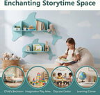 HONEY JOY Wall Mounted Kids Book Shelves Set of 2, Dolphin-Shaped Floating Book Shelves w/Compartments, Space-Saving Cute Bookcases, Wooden Display Storage Rack for Bedroom Nursery Kindergarten