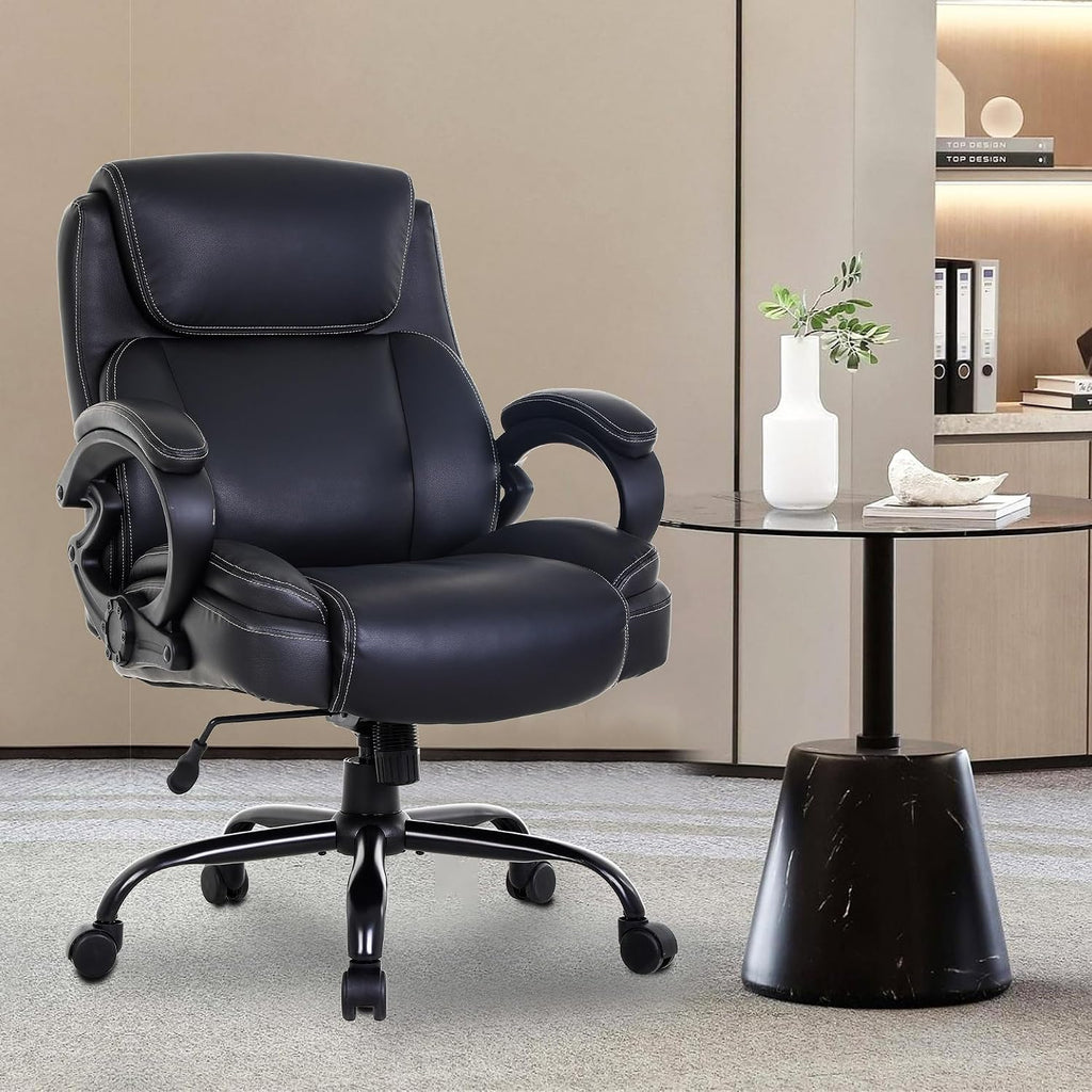 PayLessHere Big and Tall Office Chair 400lbs Wide Seat Ergonomic Computer Chair with Arms and Lumbar Support Pu Leather High Back Executive Task Desk Chair for Back Pain, Black