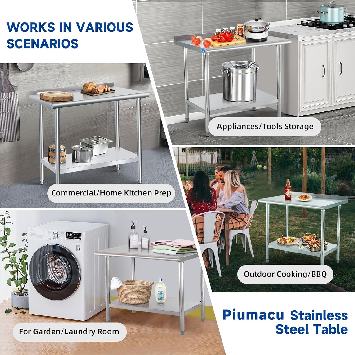 Stainless Steel Table with Wheels, 24 x 24 Inch Stainless Table for Prep & Work, Commercial NSF Steel Metal Table for Restaurant Kitchen Hotel Garage