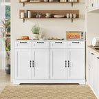 58.7 Inch Sideboard Buffet Cabinet, White Storage Credenza with Charging Station, 4 Drawers & 4 Doors Coffee Bar Cabinet, Modern Console Cabinet for Kitchen Living Room Hallway