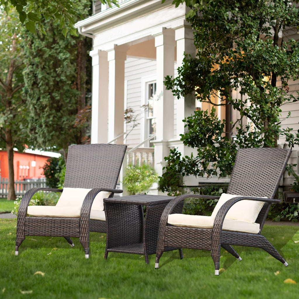 Adirondack Chairs Set 2 Outdoor Wicker Rattan Fire Pit Chairs Oversized Comfy Relax Accent Patio Chairs with Soft Cushion Low Deep Seating Tall Curved Backrest for Outside Backyard Deck Porch Cream