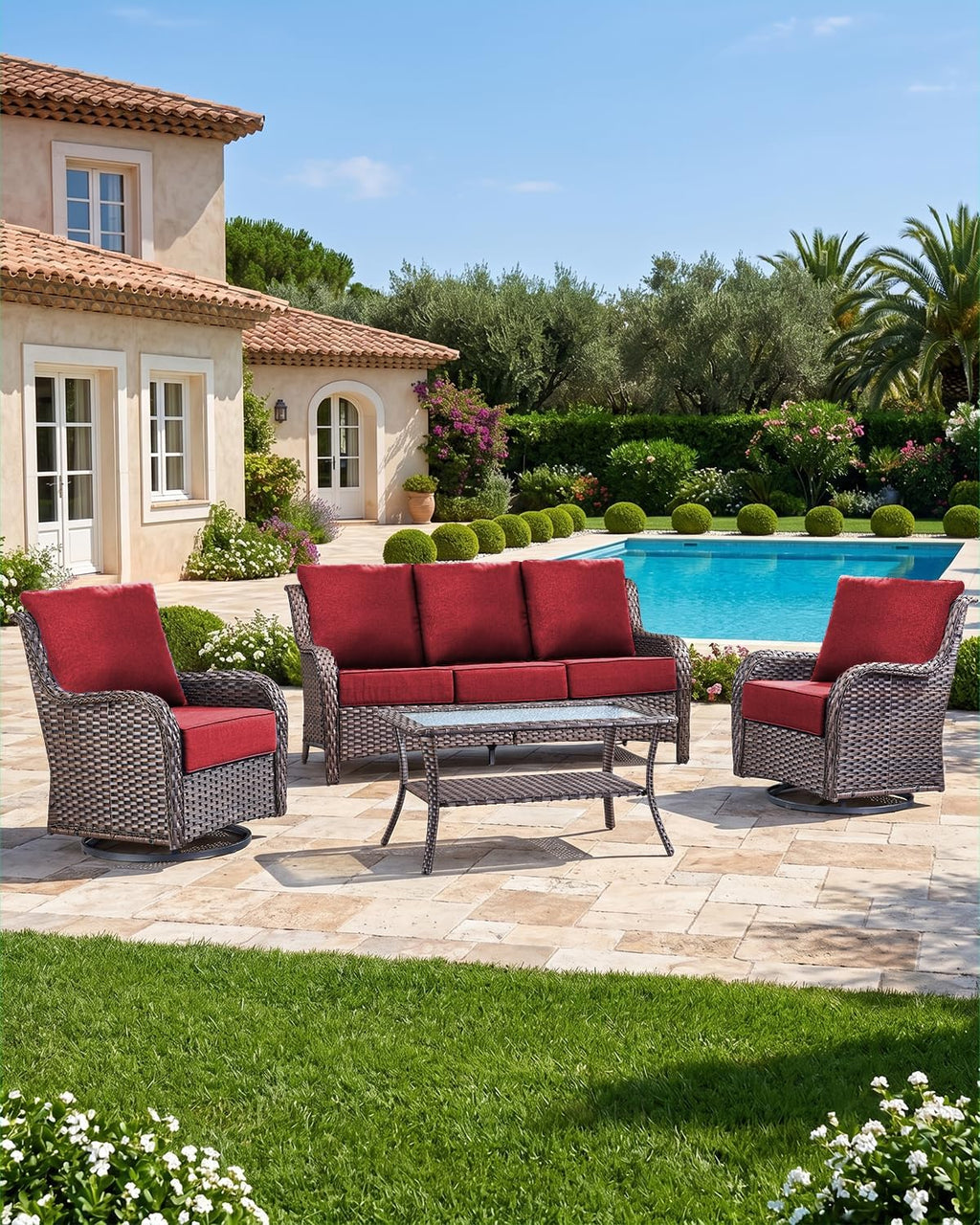Luxury 22x24/22x25 6-Inch Outdoor Chair Cushions Set of 4 - Heavy Duty Water-Resistant Seat Cushion for Patio Furniture Set Dining Gliding Rocking Chairs Loveseat L-Shape Sofa - Red