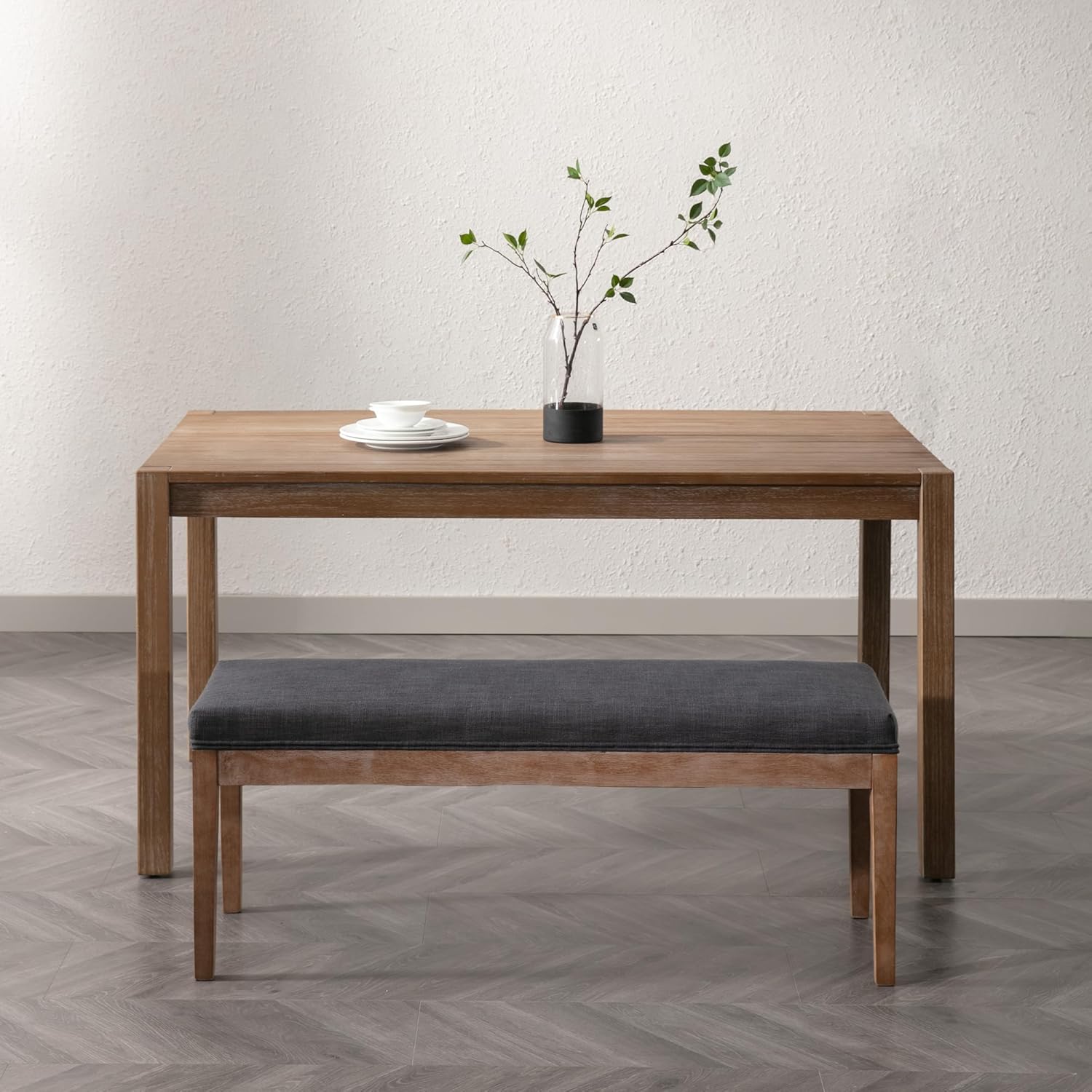 Linen Dining Bench Upholstered Entryway Bench Farmhouse Shoe Bench Seat Ottoman for Hallway Living Room Bedroom End of Bed Dining Room Kitchen, 45.5" Long, Charcoal