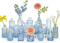 SUPMIND 16pcs Glass Bud Vase Set, Small Blue Flower Vases for Centerpieces in Bulk, Mini Vintage Vase for Wedding, Home Decor, Table Decoration