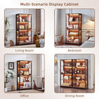 LELELINKY Farmhouse Glass Display Cabinet with Doors, Wooden Curio Cabinet for Collectibles with 3-Color LED Motion-Sensor Light & Reinforced Base, Walnut