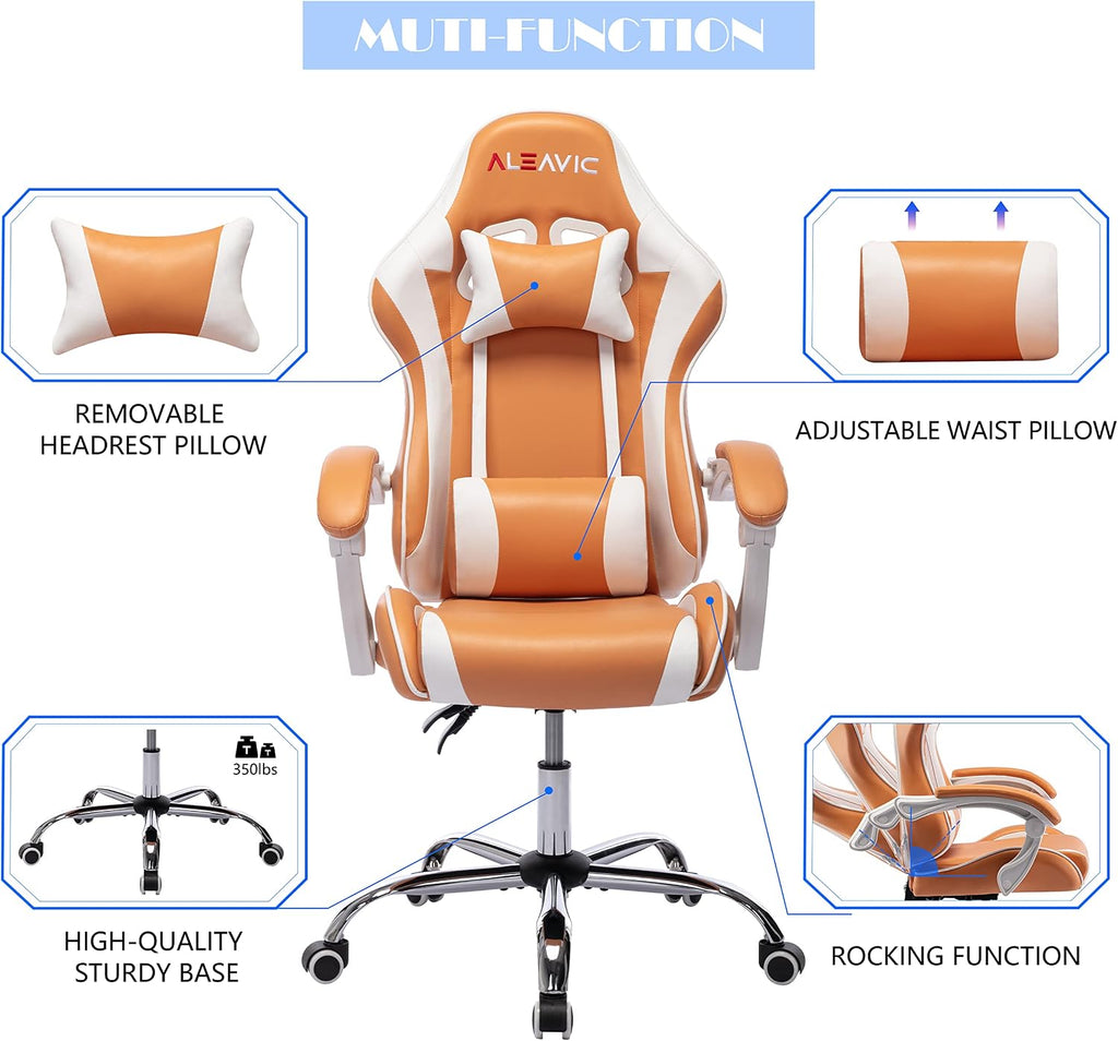 Gaming Chair for Adults, High Back Ergonomic Computer Gaming Chair with Headrest and Lumbar Support, Orange