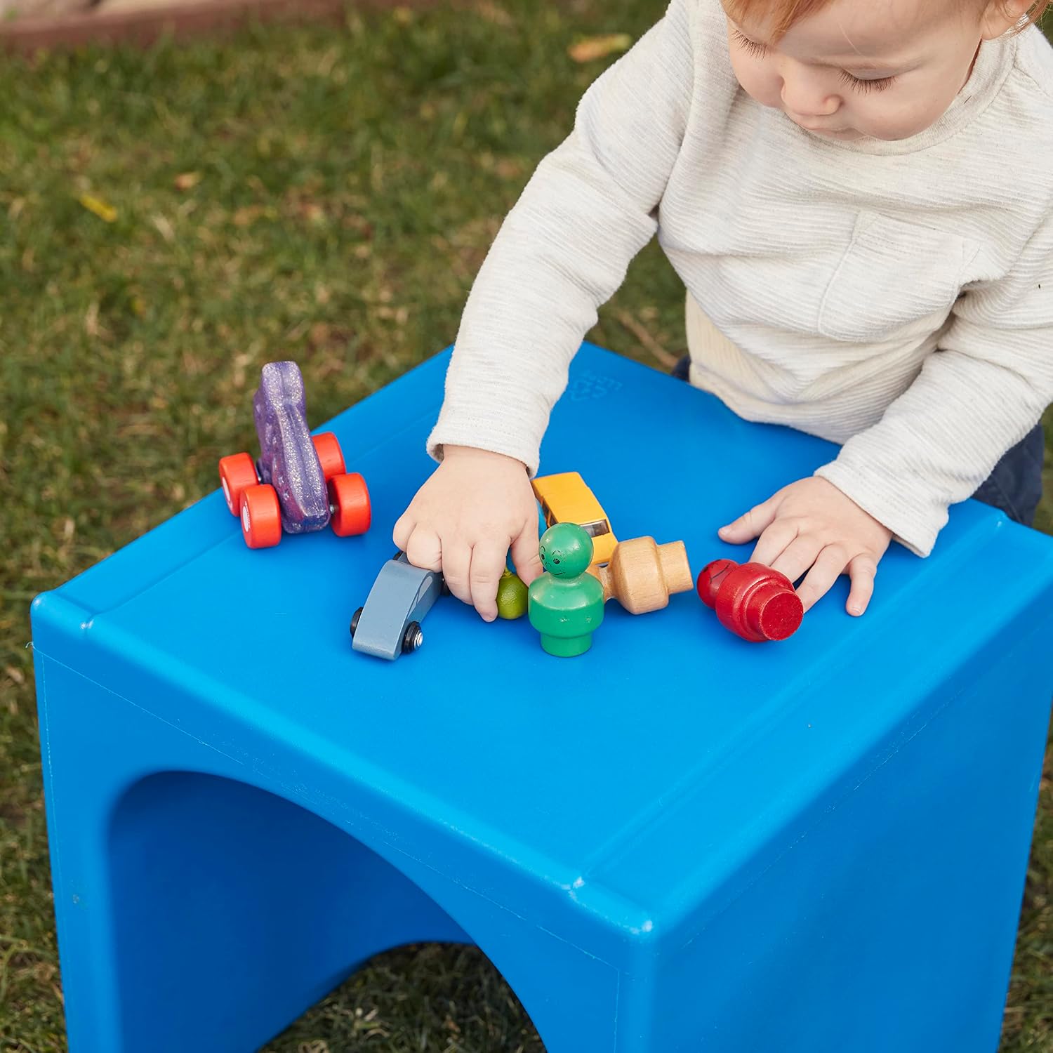 ECR4Kids Tri-Me Indoor/Outdoor 3-in-1 Plastic Multipurpose Cube Chair, Flexible Seating, Blue