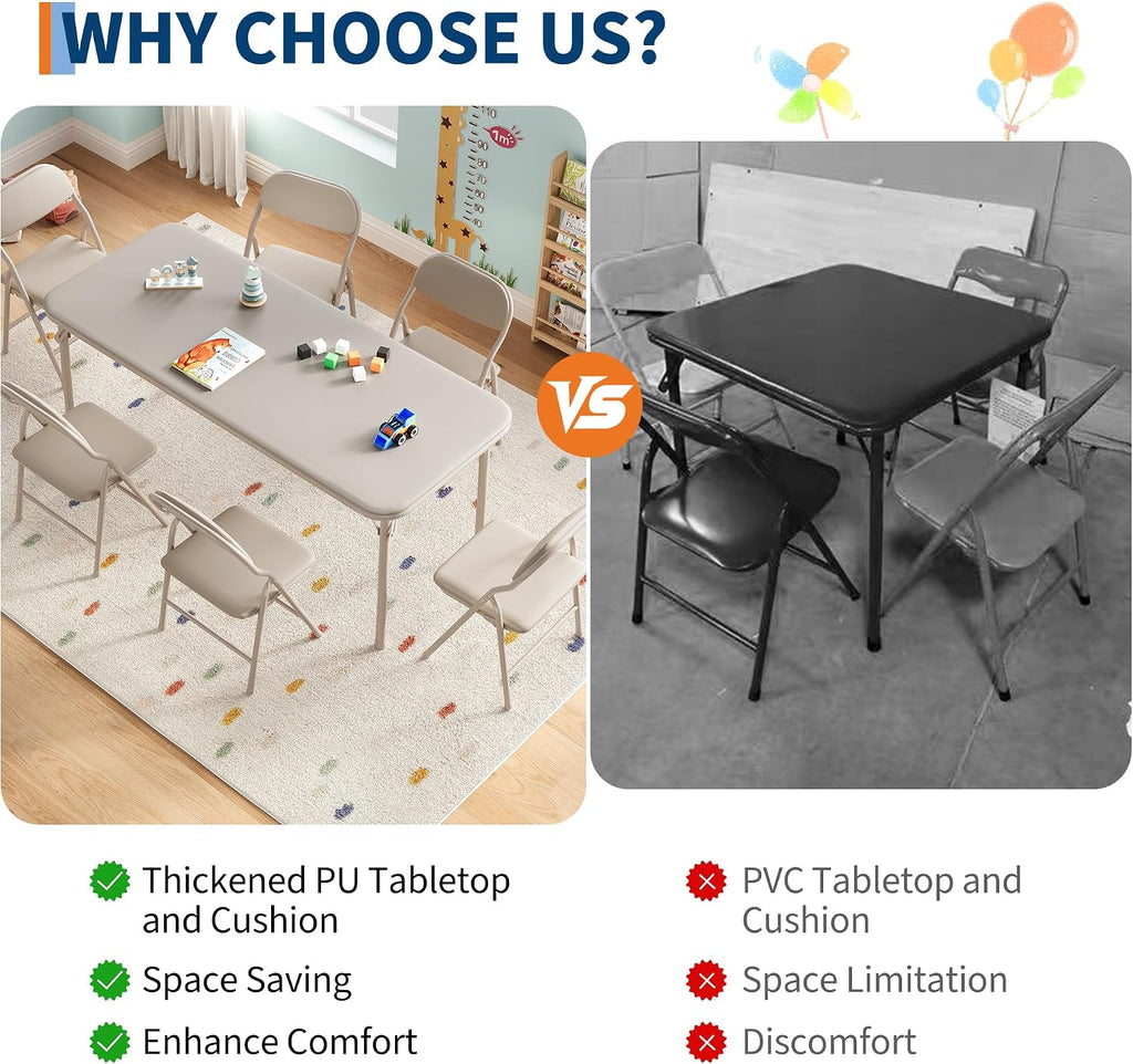 IDEALHOUSE 7 Piece Folding Kids Table and Chairs Set, Activity Table Set | 7 Piece Set for Dining Room,Daycare,Classrooms