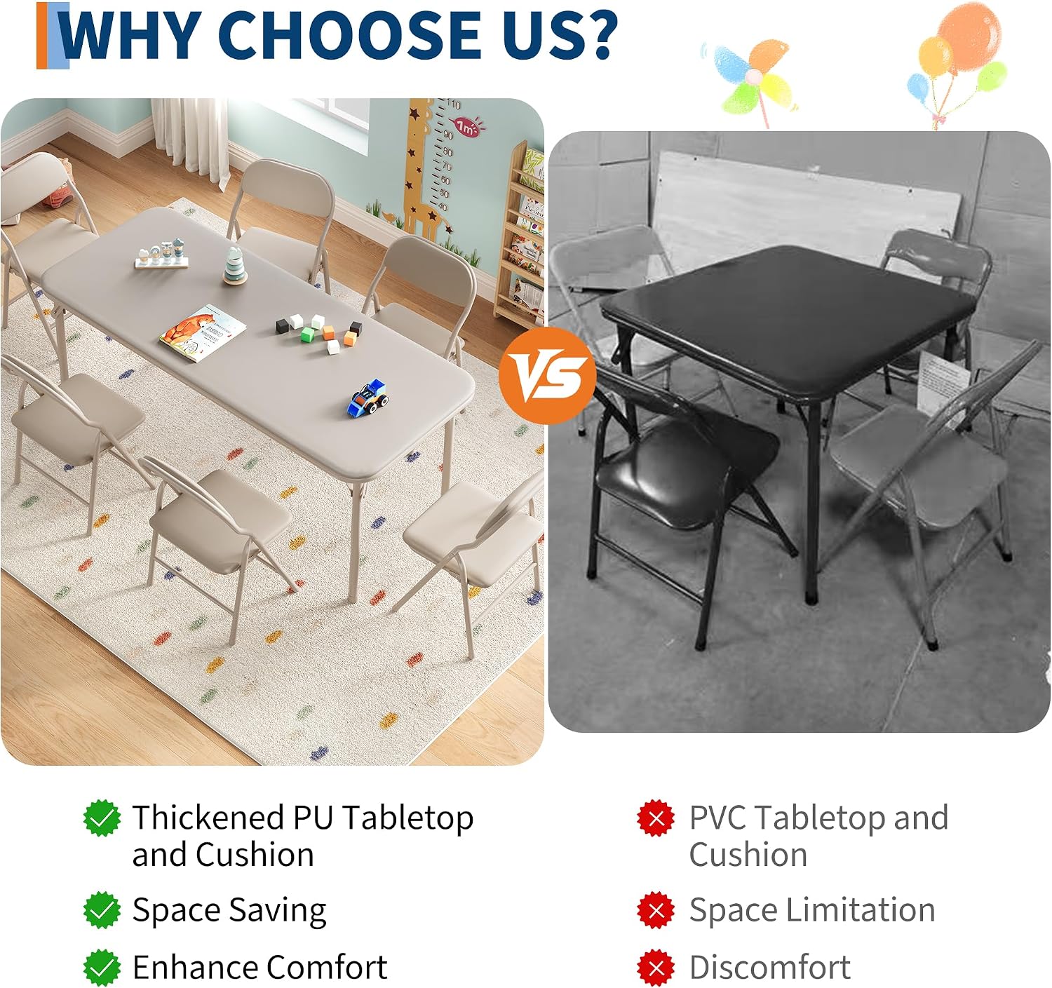 IDEALHOUSE 7 Piece Folding Kids Table and Chairs Set, Activity Table Set | 7 Piece Set for Dining Room,Daycare,Classrooms