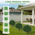 Yangrass Artificial Set of 4 Cedar Topiary Trees with Ground Spike, 4 Pack Artificial Plants with UV Resistant, Faux Evergreen Tree for Indoor Outdoor