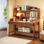 Kid's Desk Kid's Table with Drawers and Bookshelf Wooden Kid's Media Desk Student Learning Computer Workstation and Writing Desk （Brown）