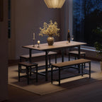 Tatub 5-Piece Dining Table Set for 4-8, 63" Extendable Dining Room Table with 2 Benches and 2 Square Stools, Space Saving Rectangle Kitchen Table Set for Breakfast Nook and Small Space, Walnut