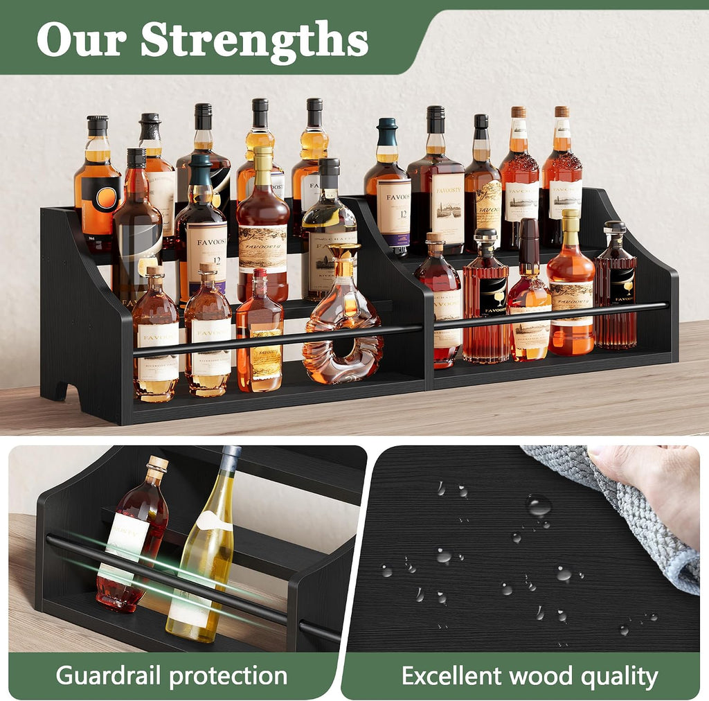 FAVOOSTY 5 Tier Countertop Liquor Bottle Display Shelf Organizer, Retro Tabletop Wine Rack Stand, Multi-Purpose Storage Holder for Whiskey, Spirits, Coffee Syrup, Mini Home Bar & Liquor Cabinet,Black
