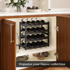 Wine Rack，Bamboo Wine Storage Cabinet Shelf，Countertop Wine Shelf- Freestanding Wine Holder for Kitchen & Pantry (Black, 4-Tier)