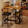 Bar Table and Chair Set with Three Shelves Small 2-Person Dining Table with 2 Upholstered Stools with Backrests Suitable for Restaurants and Bistros -Vintage Color