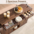 Okvnbjk 57" Rolling Kitchen Island with Storage & Drop Leaf, Walnut | Mobile Island with Trash Can Storage Cabinet, Power Outlet, Large Island Cart on Wheels with Spice & Towel Rack, Knife Holder